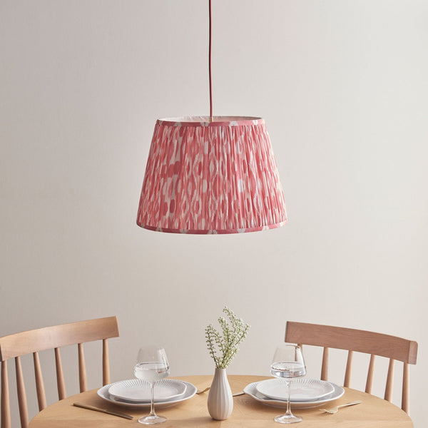 Eltham Single Drop Pendant with Ikat 40cm Coral Pink Shade and Red Braided Cable