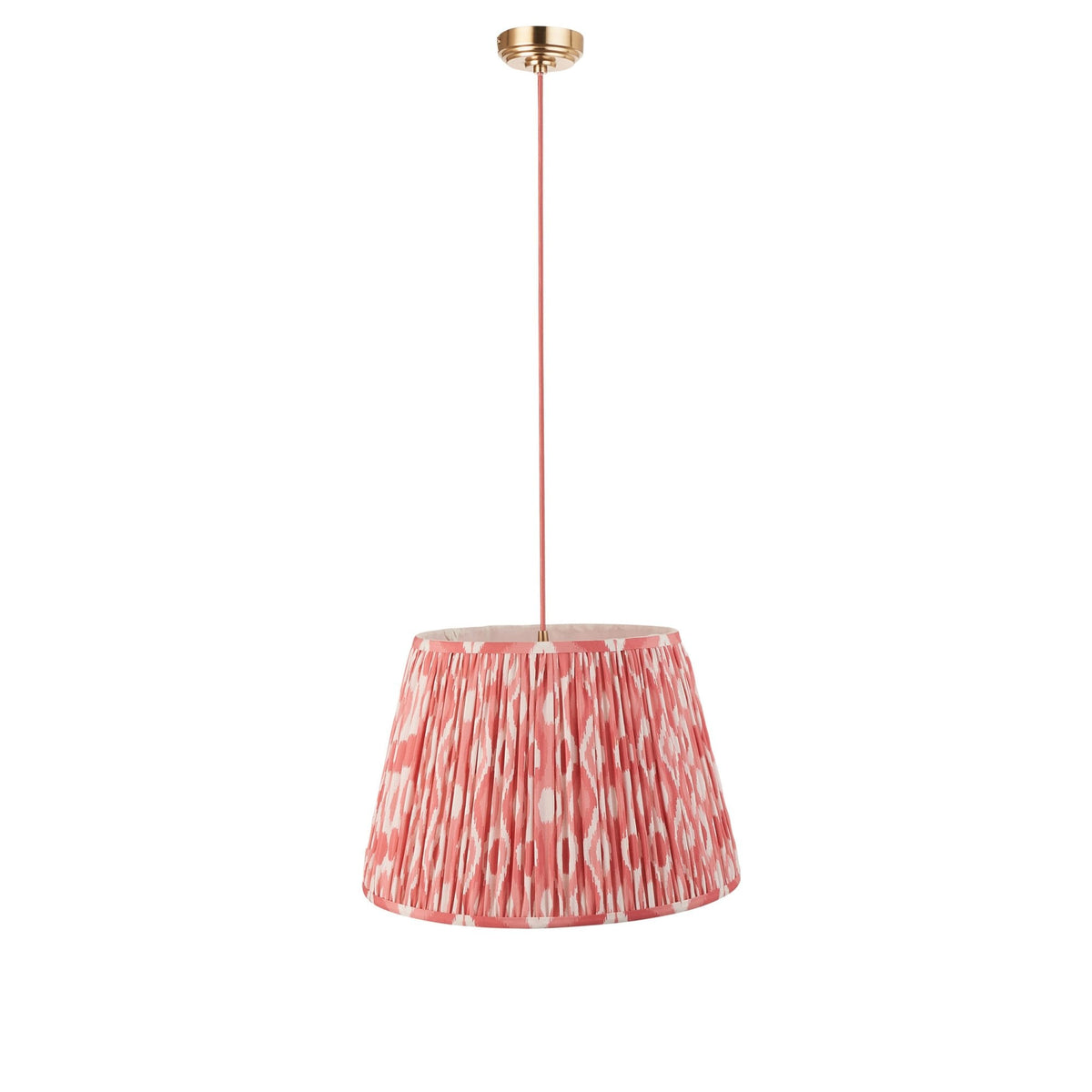Eltham Single Drop Pendant with Ikat 40cm Coral Pink Shade and Red Braided Cable
