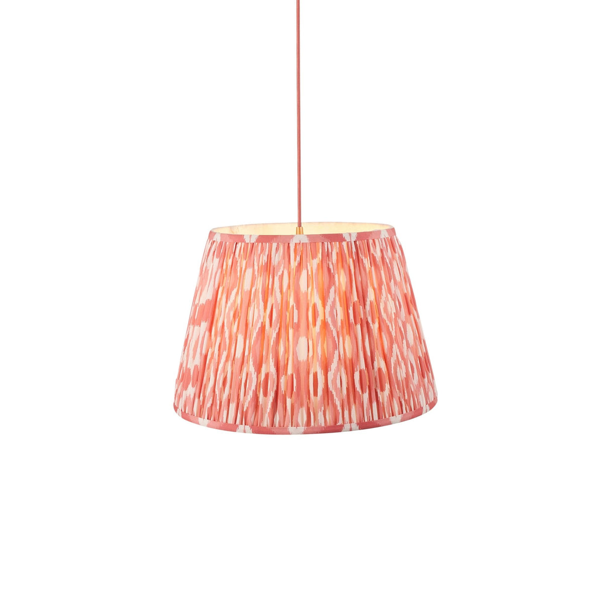 Eltham Single Drop Pendant with Ikat 40cm Coral Pink Shade and Red Braided Cable