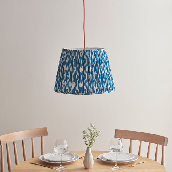 Eltham Single Drop Pendant with Ikat 40cm Marlin Blue Shade and Red Braided Cable