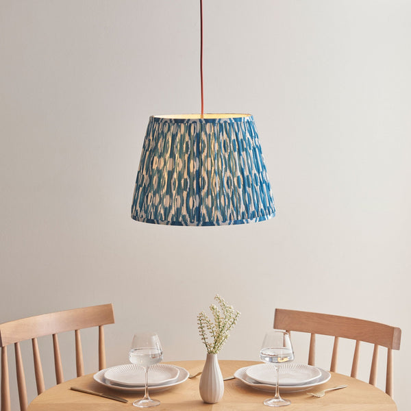 Eltham Single Drop Pendant with Ikat 40cm Marlin Blue Shade and Red Braided Cable