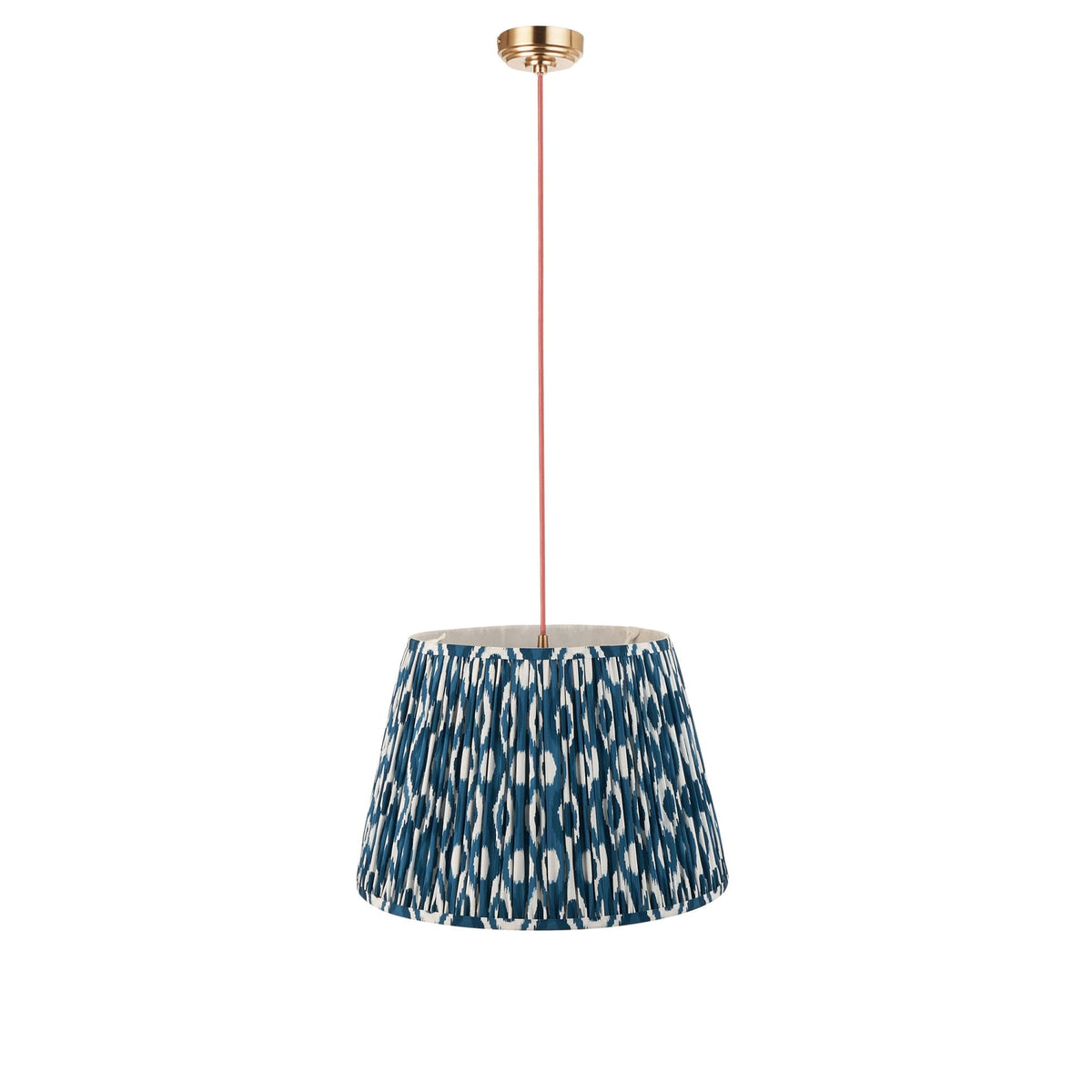 Eltham Single Drop Pendant with Ikat 40cm Marlin Blue Shade and Red Braided Cable