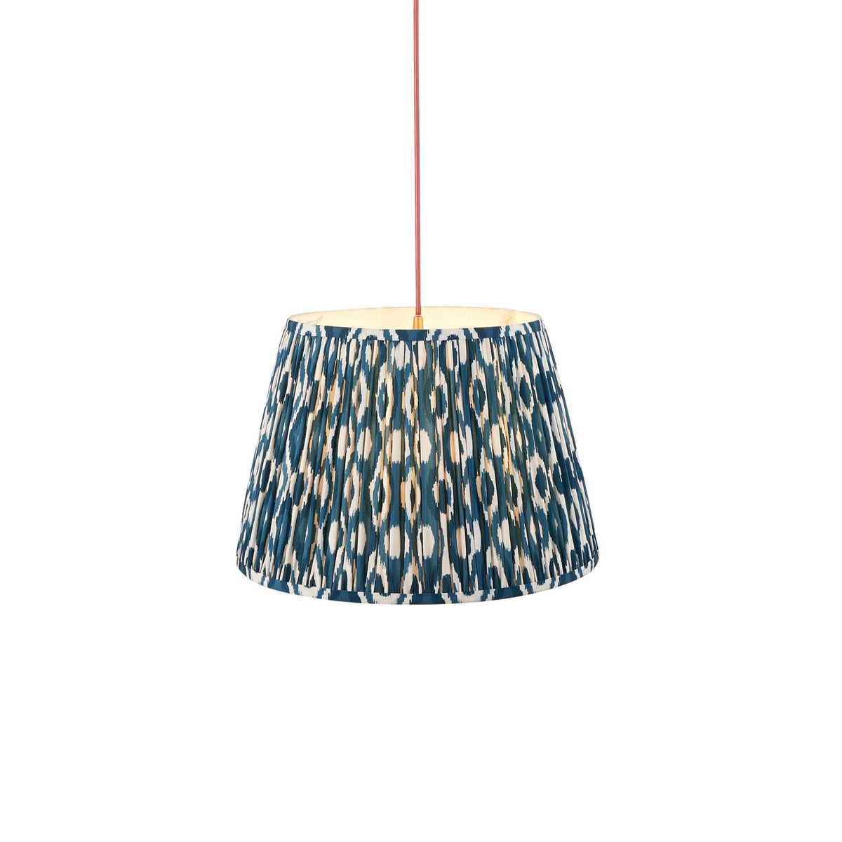 Eltham Single Drop Pendant with Ikat 40cm Marlin Blue Shade and Red Braided Cable