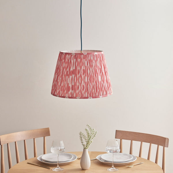 Eltham Single Drop Pendant with Ikat 40cm Coral Pink Shade and Blue Braided Cable
