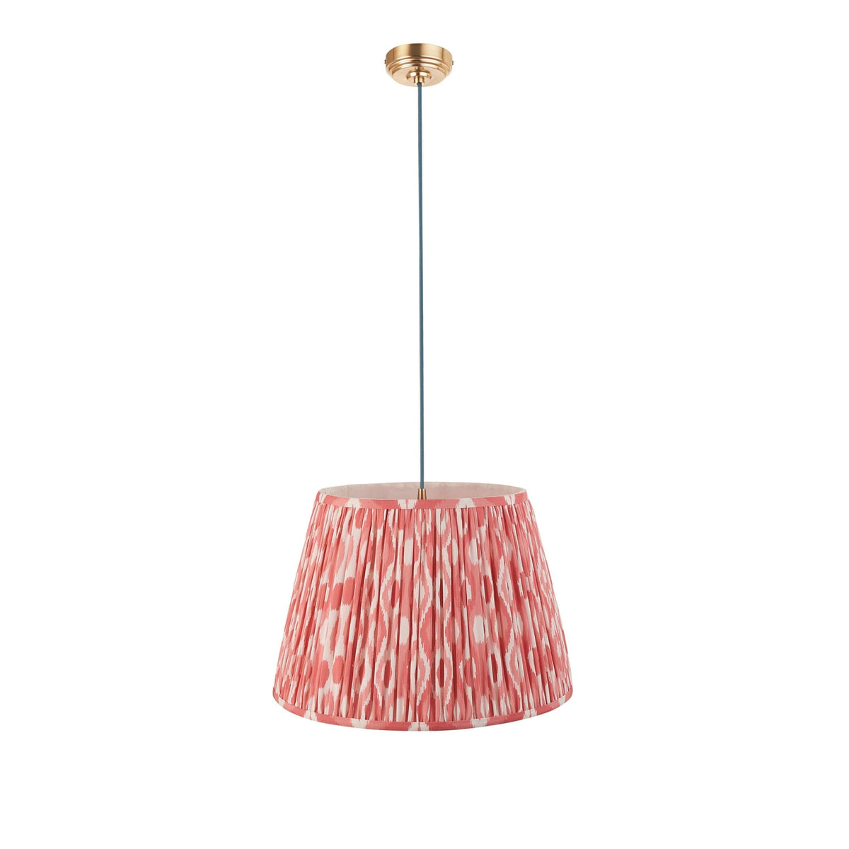Eltham Single Drop Pendant with Ikat 40cm Coral Pink Shade and Blue Braided Cable