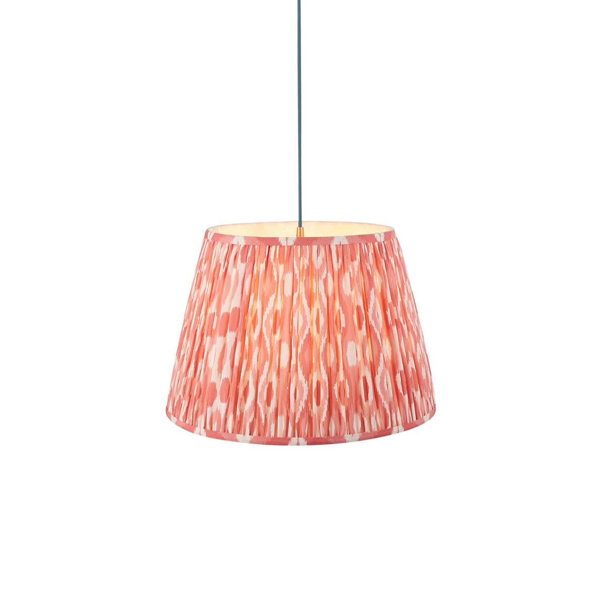 Eltham Single Drop Pendant with Ikat 40cm Coral Pink Shade and Blue Braided Cable
