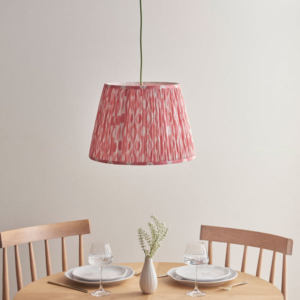 Eltham Single Drop Pendant with Ikat 40cm Coral Pink Shade and Green Braided Cable