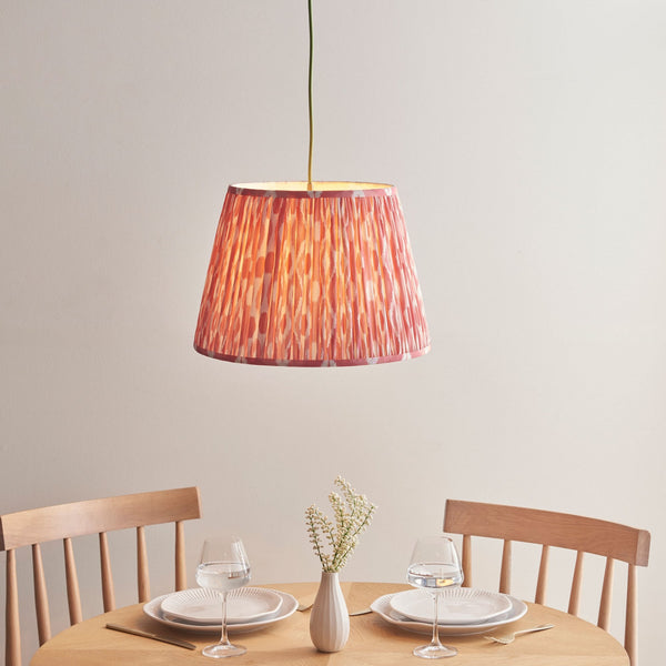 Eltham Single Drop Pendant with Ikat 40cm Coral Pink Shade and Green Braided Cable