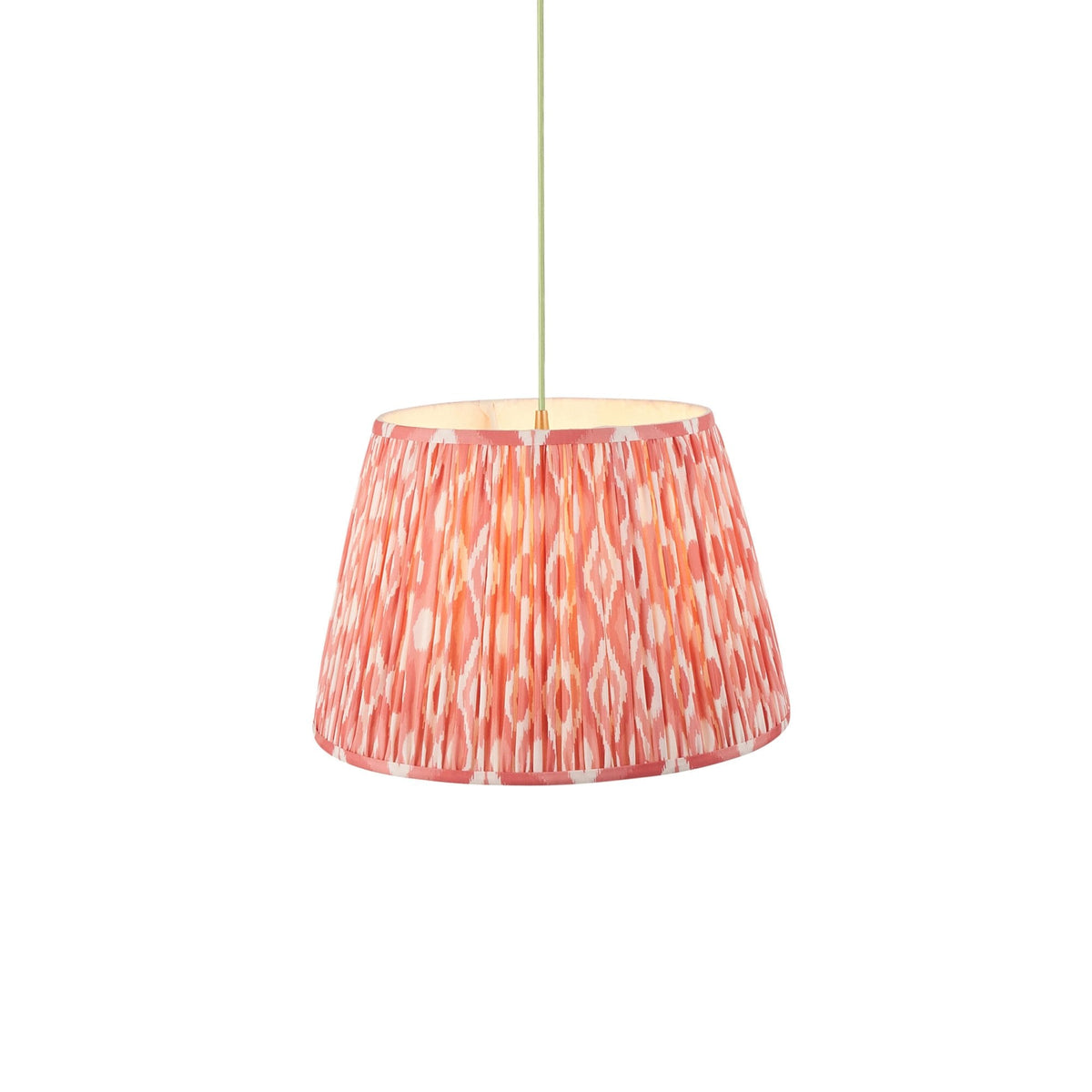 Eltham Single Drop Pendant with Ikat 40cm Coral Pink Shade and Green Braided Cable