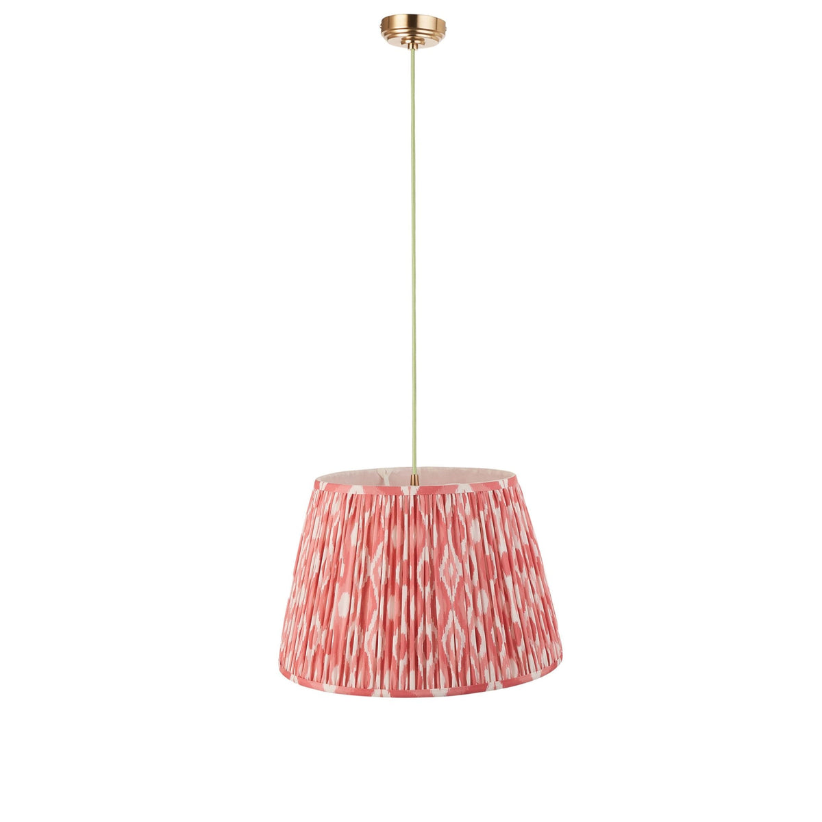 Eltham Single Drop Pendant with Ikat 40cm Coral Pink Shade and Green Braided Cable