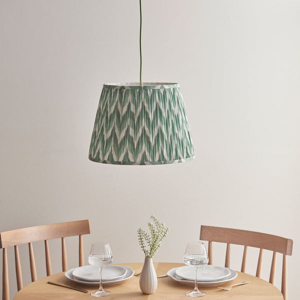 Eltham Single Drop Pendant with Zigzag 40cm Cotswold Green Shade and Green Braided Cable