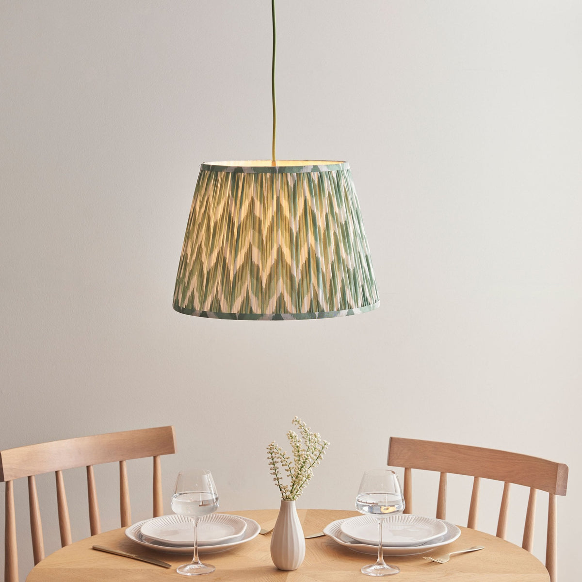 Eltham Single Drop Pendant with Zigzag 40cm Cotswold Green Shade and Green Braided Cable