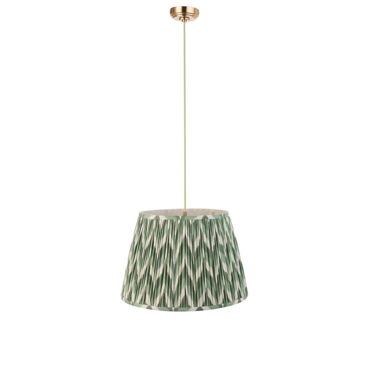 Eltham Single Drop Pendant with Zigzag 40cm Cotswold Green Shade and Green Braided Cable
