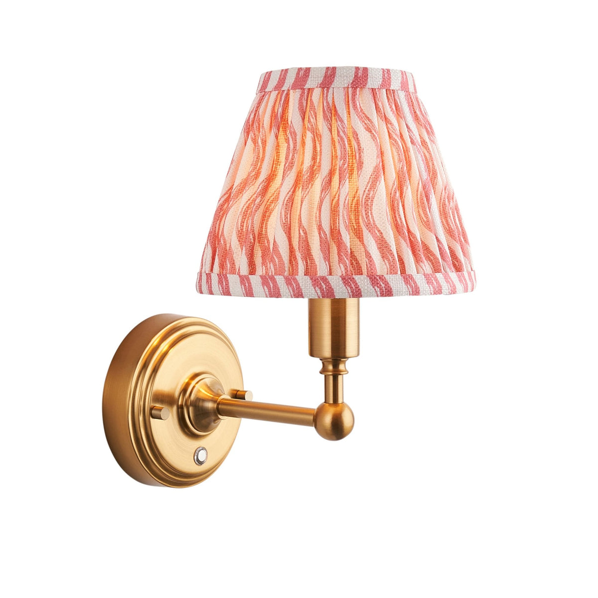 Burley Rechargeable Wall Light in Brushed Aged Brass with Ripple 16cm Coral Pink Shade