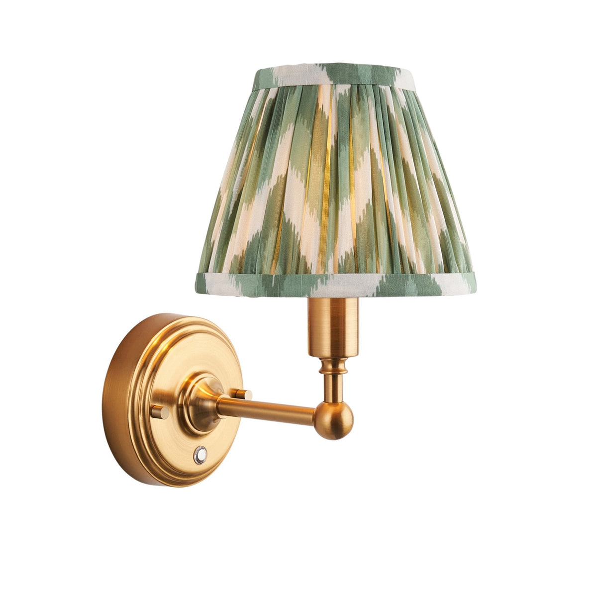 Burley Rechargeable Wall Light in Brushed Aged Brass with Zigzag 16cm Cotswold Green Shade