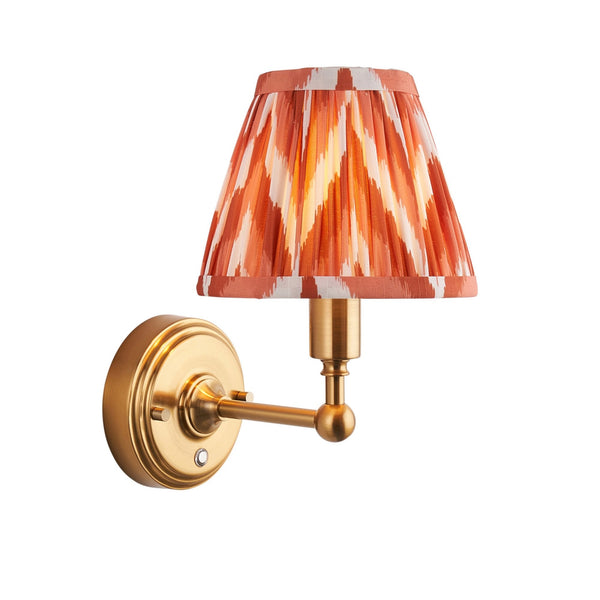 Burley Rechargeable Wall Light in Brushed Aged Brass with Zigzag 16cm Apricot Orange Shade