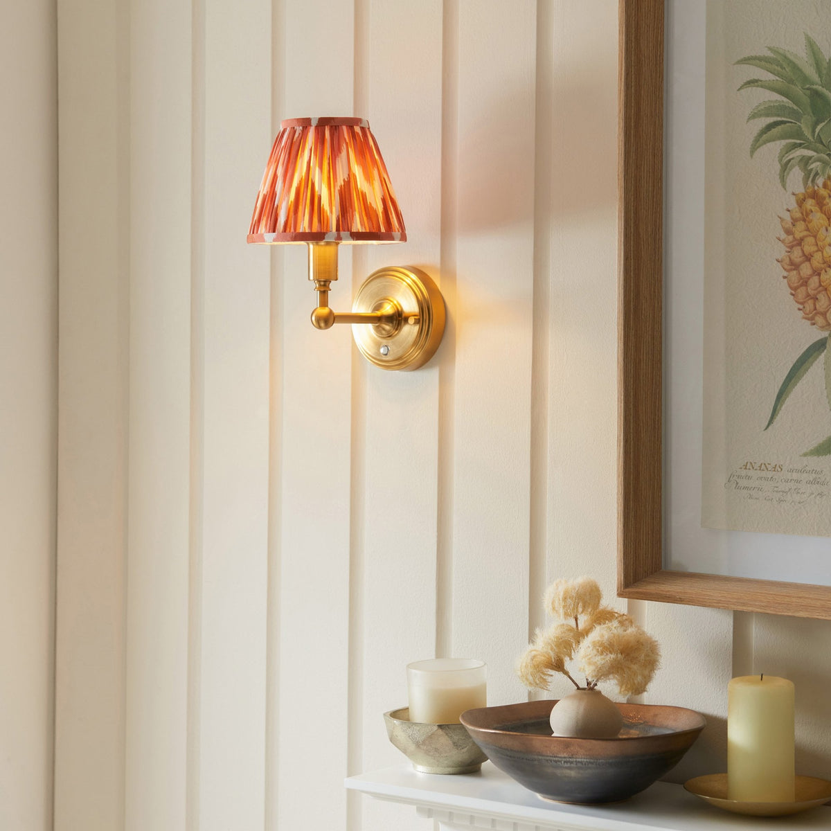Burley Rechargeable Wall Light in Brushed Aged Brass with Zigzag 16cm Apricot Orange Shade