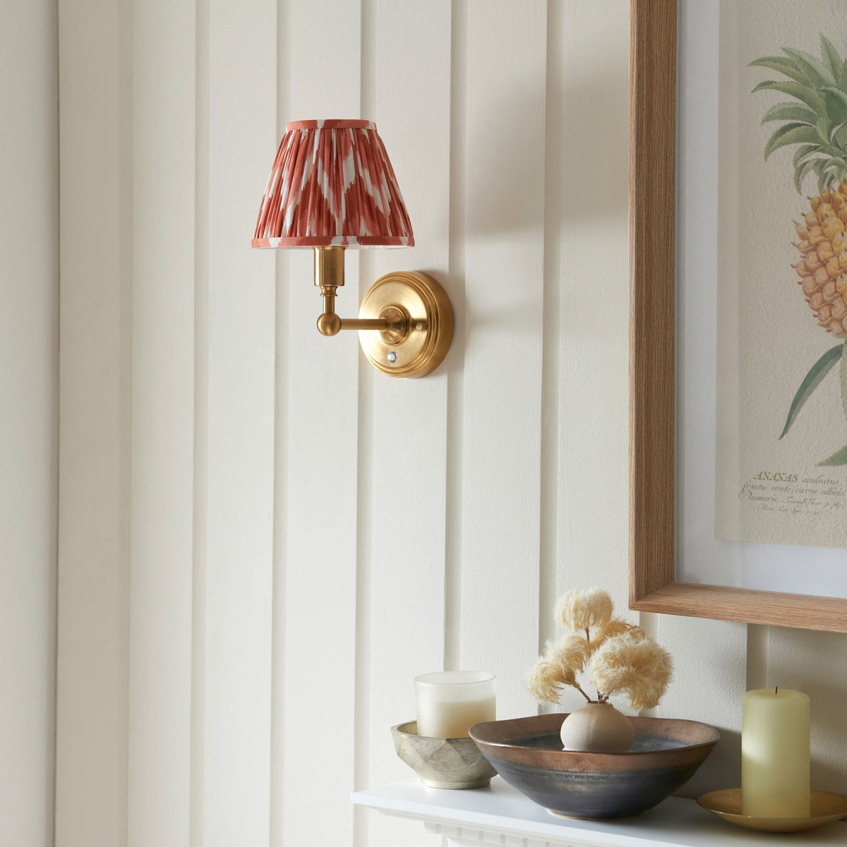 Burley Rechargeable Wall Light in Brushed Aged Brass with Zigzag 16cm Apricot Orange Shade