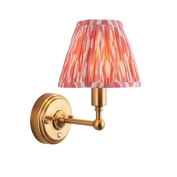 Burley Rechargeable Wall Light in Brushed Aged Brass with Ikat 16cm Coral Pink Shade