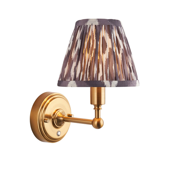 Burley Rechargeable Wall Light in Brushed Aged Brass with Ikat 16cm Pearl Grey Shade