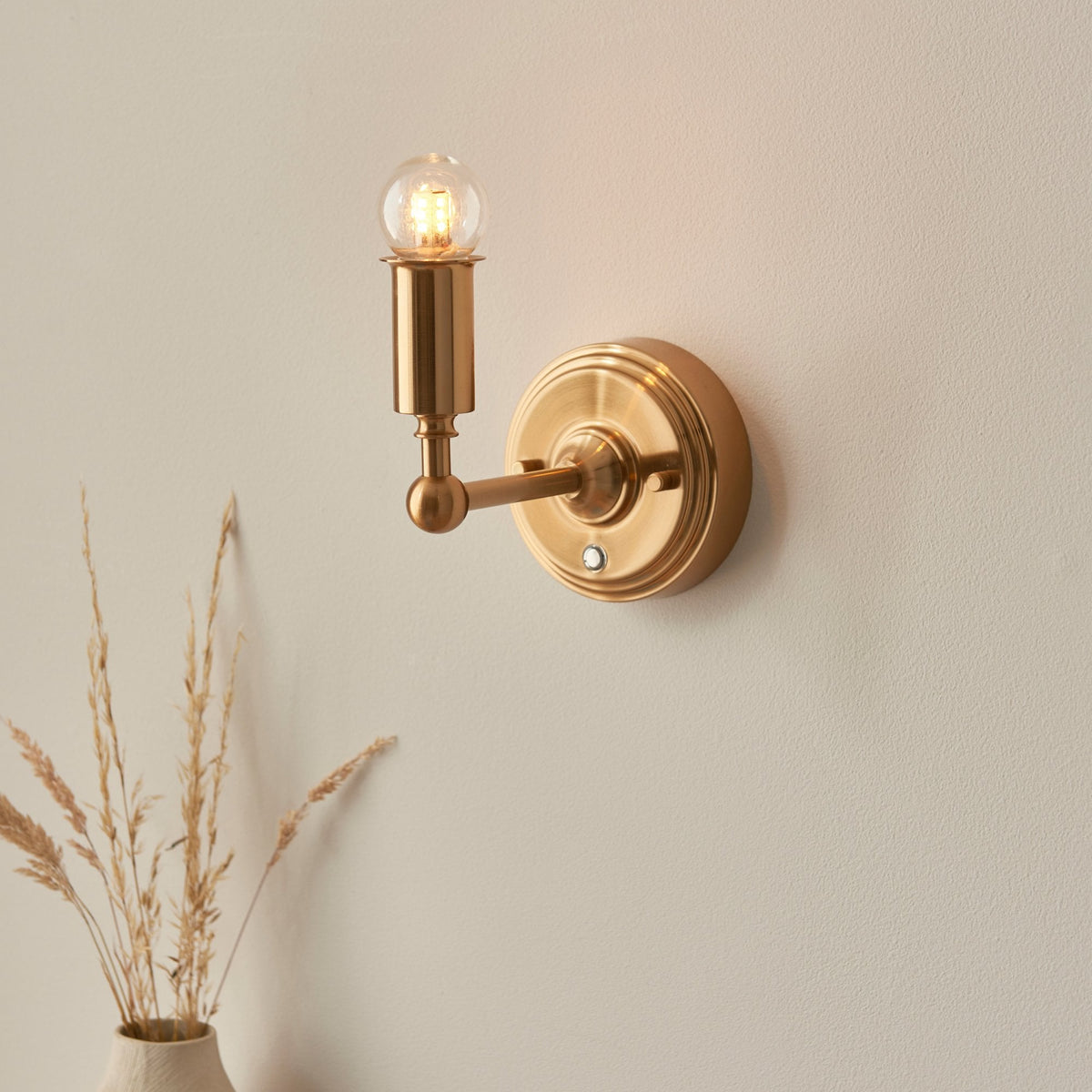 Burley Rechargeable Wall Light in Brushed Aged Brass with Ikat 16cm Pearl Grey Shade
