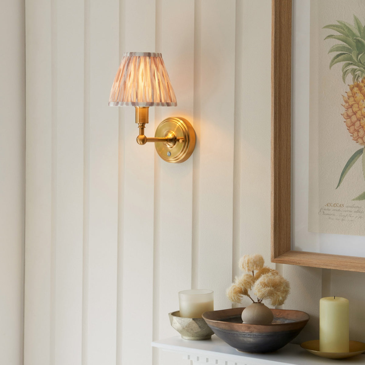 Burley Rechargeable Wall Light in Brushed Aged Brass with Ikat 16cm Neutral Shade