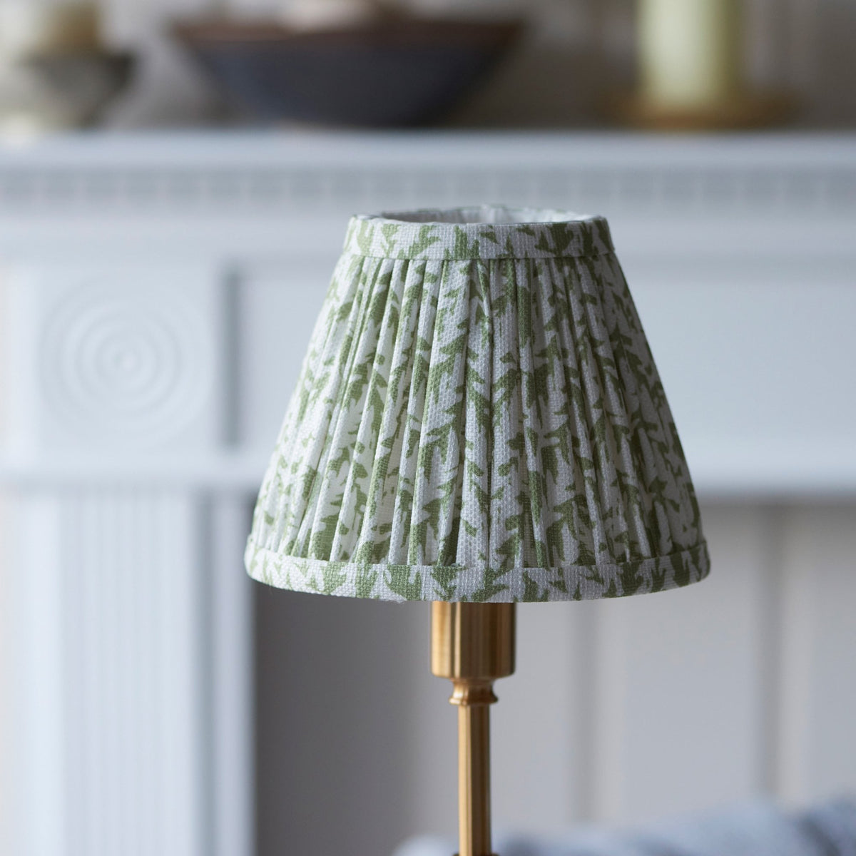 Burley Rechargeable Table Lamp in Brushed Aged Brass with Leaf 16cm Herb Garden Green Shade