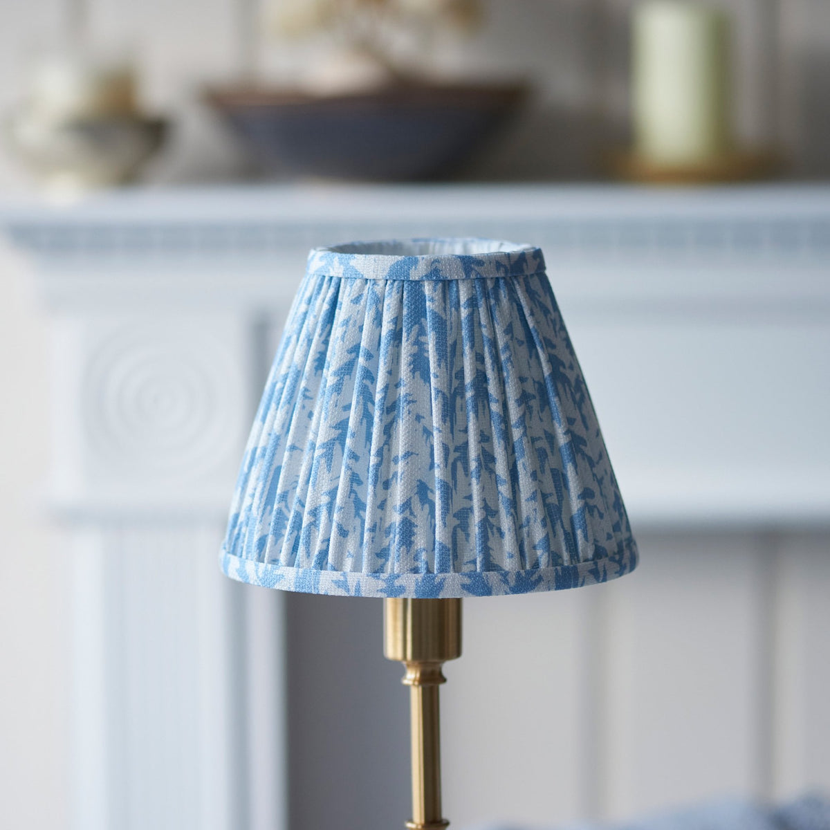 Burley Rechargeable Table Lamp in Brushed Aged Brass with Leaf 16cm Shell Bay Blue Shade