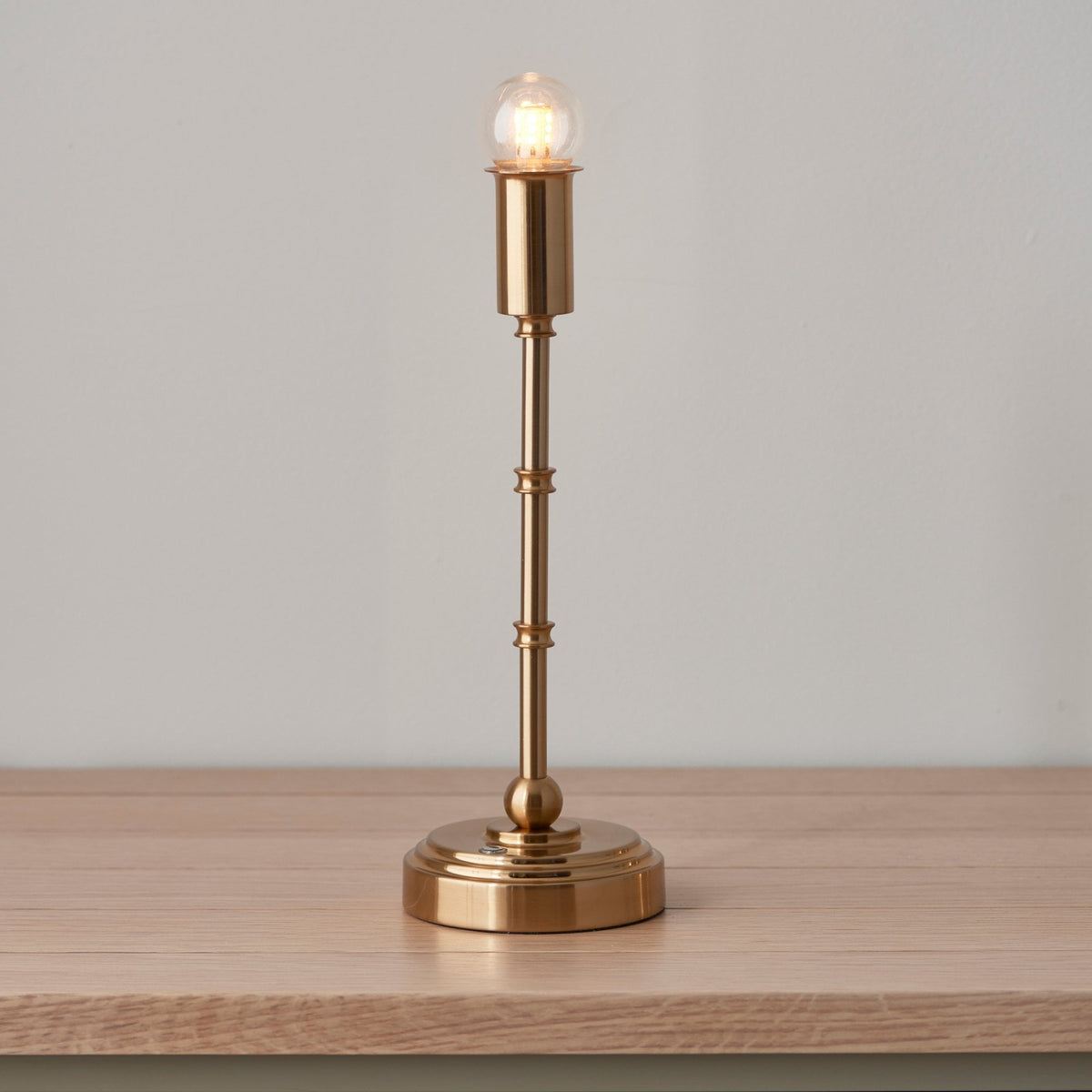 Burley Rechargeable Table Lamp in Brushed Aged Brass with Leaf 16cm Shell Bay Blue Shade