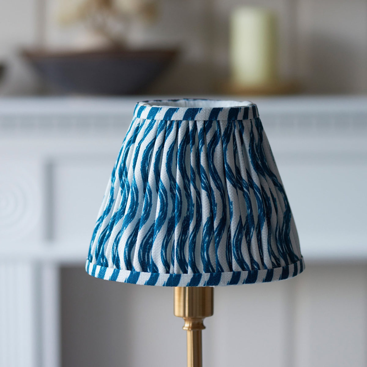 Burley Rechargeable Table Lamp in Brushed Aged Brass with Ripple 16cm Marlin Blue Shade