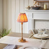 Burley Rechargeable Table Lamp in Brushed Aged Brass with Ripple 16cm Coral Pink Shade