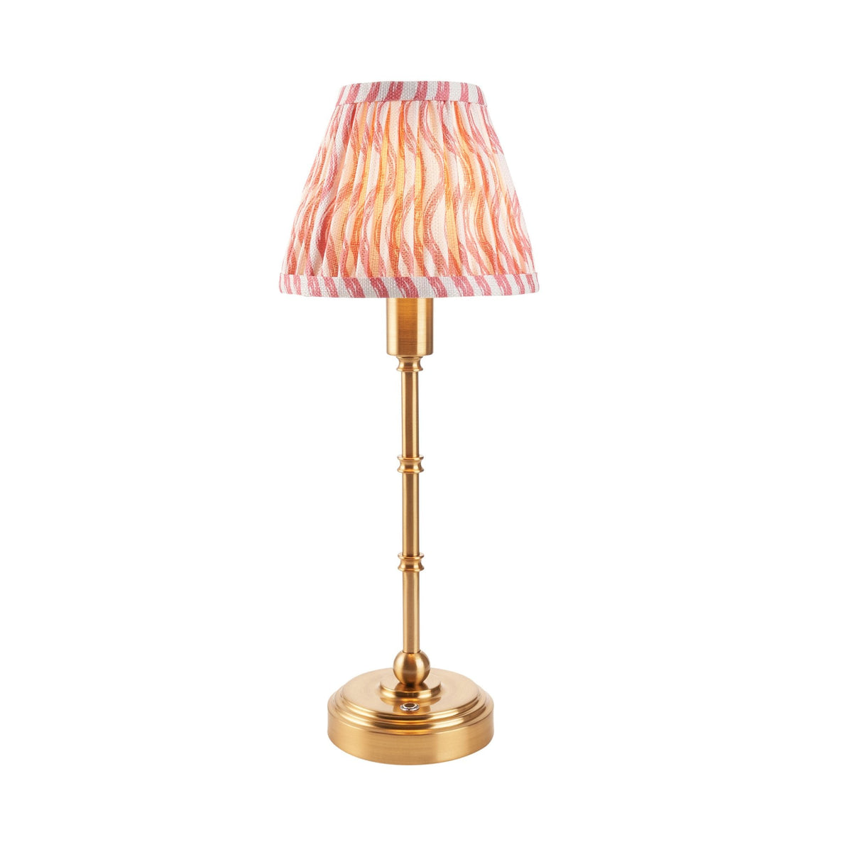 Burley Rechargeable Table Lamp in Brushed Aged Brass with Ripple 16cm Coral Pink Shade