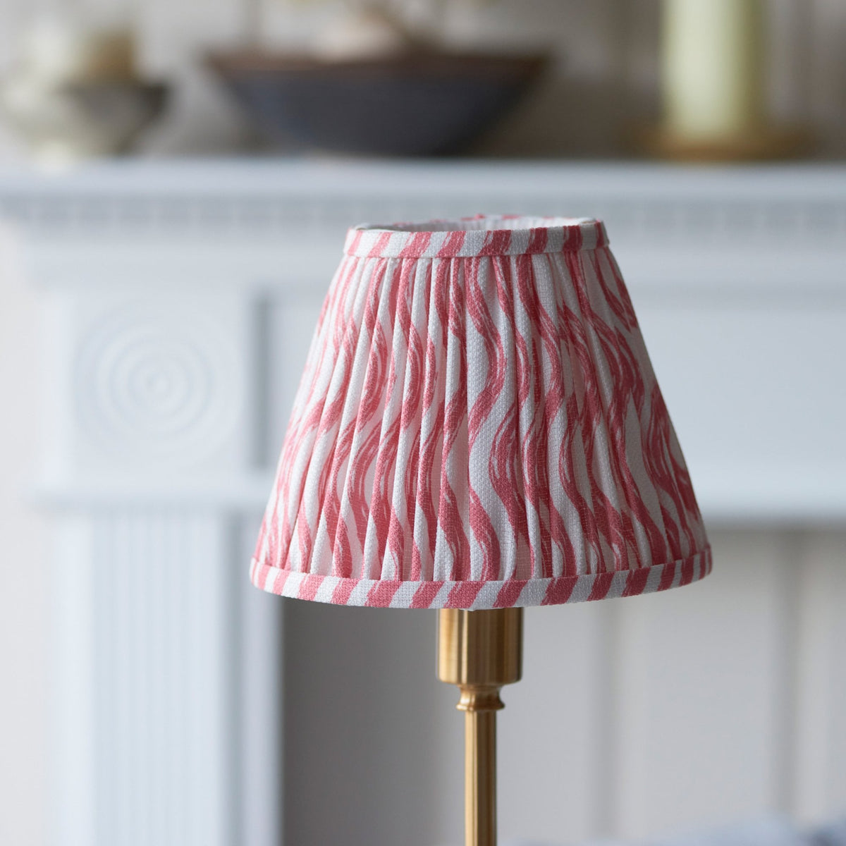 Burley Rechargeable Table Lamp in Brushed Aged Brass with Ripple 16cm Coral Pink Shade