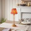 Burley Rechargeable Table Lamp in Brushed Aged Brass with Zigzag 16cm Apricot Orange Shade