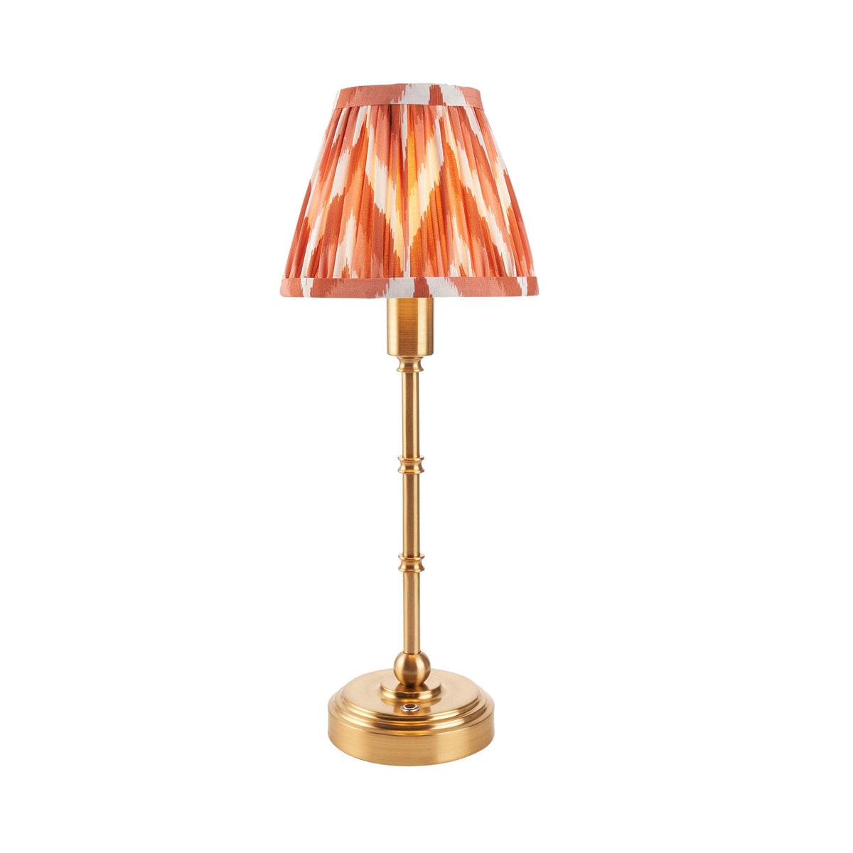 Burley Rechargeable Table Lamp in Brushed Aged Brass with Zigzag 16cm Apricot Orange Shade