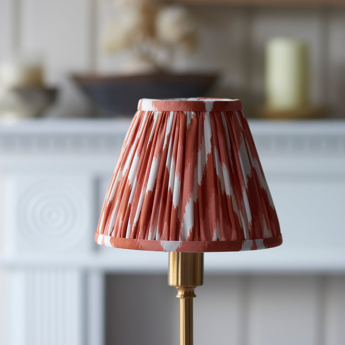 Burley Rechargeable Table Lamp in Brushed Aged Brass with Zigzag 16cm Apricot Orange Shade