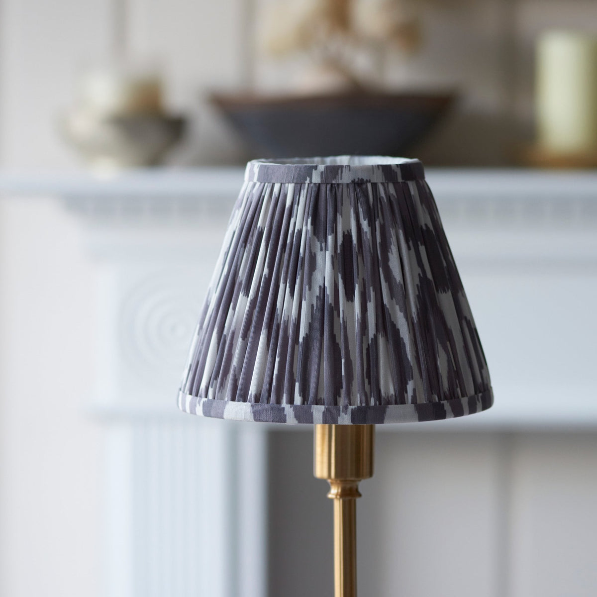 Burley Rechargeable Table Lamp in Brushed Aged Brass with Ikat 16cm Pearl Grey Shade