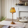 Burley Rechargeable Table Lamp in Brushed Aged Brass with Ikat 16cm Yellow & Jade Shade