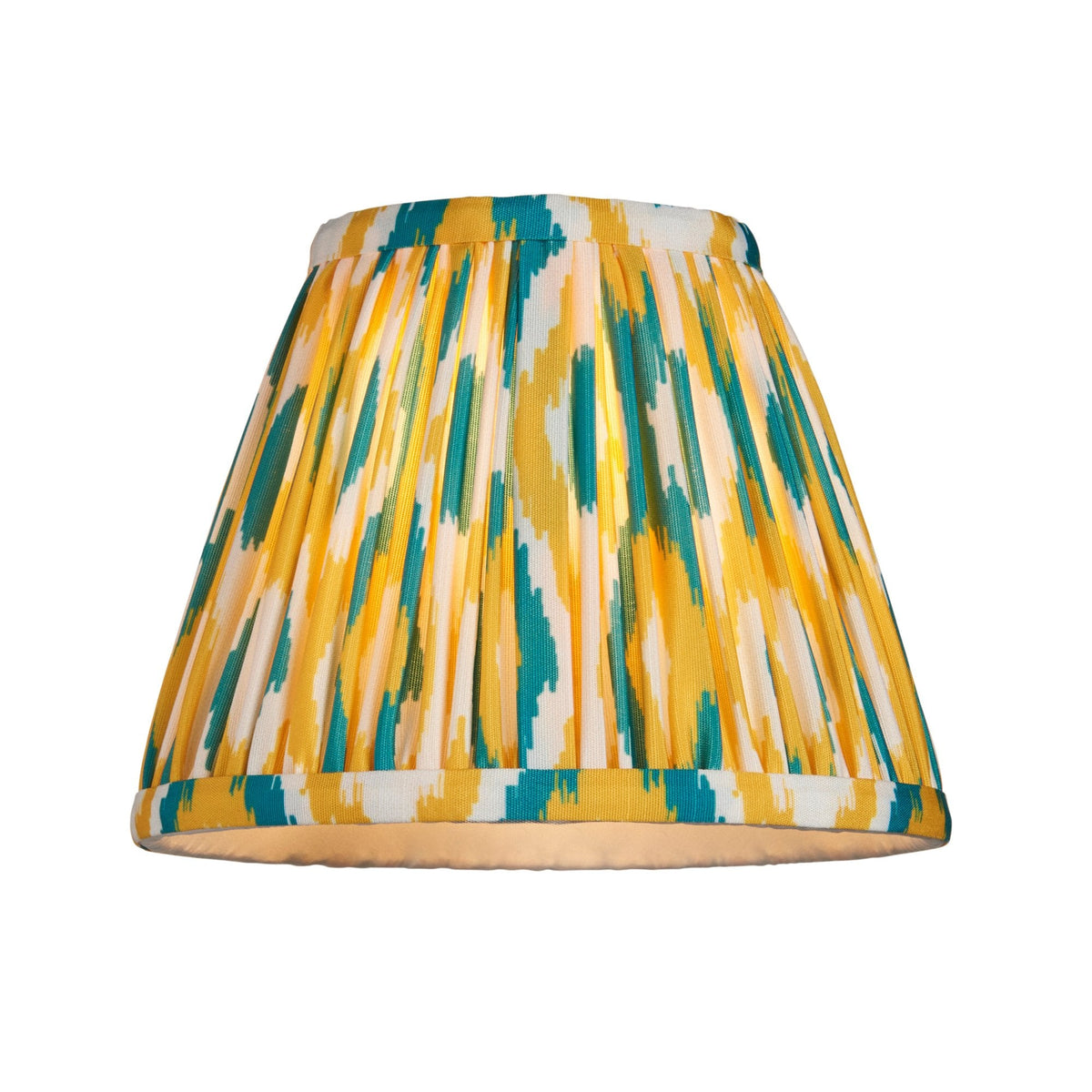 Burley Rechargeable Table Lamp in Brushed Aged Brass with Ikat 16cm Yellow & Jade Shade