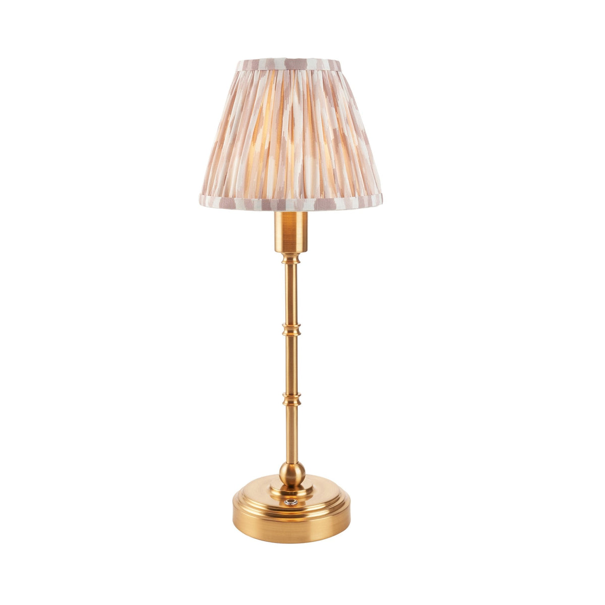Burley Rechargeable Table Lamp in Brushed Aged Brass with Ikat 16cm Neutral Shade