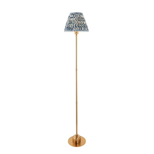Burley Rechargeable Floor Lamp in Brushed Aged Brass with Ripple 25cm Marlin Blue Shade