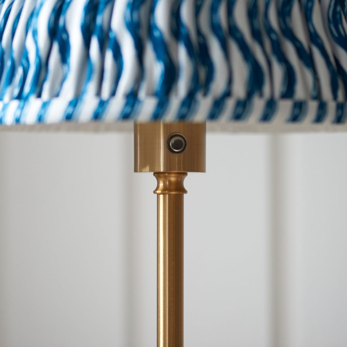 Burley Rechargeable Floor Lamp in Brushed Aged Brass with Ripple 25cm Marlin Blue Shade