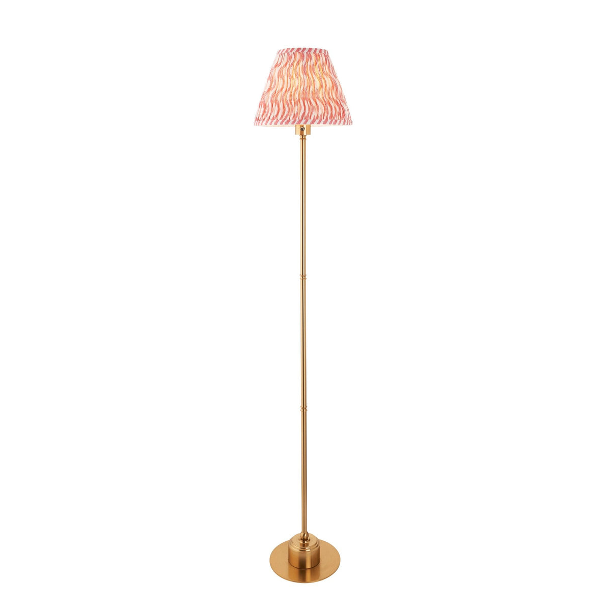 Burley Rechargeable Floor Lamp in Brushed Aged Brass with Ripple 25cm Coral Pink Shade