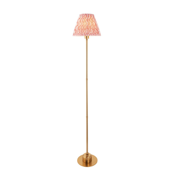 Burley Rechargeable Floor Lamp in Brushed Aged Brass with Ripple 25cm Coral Pink Shade