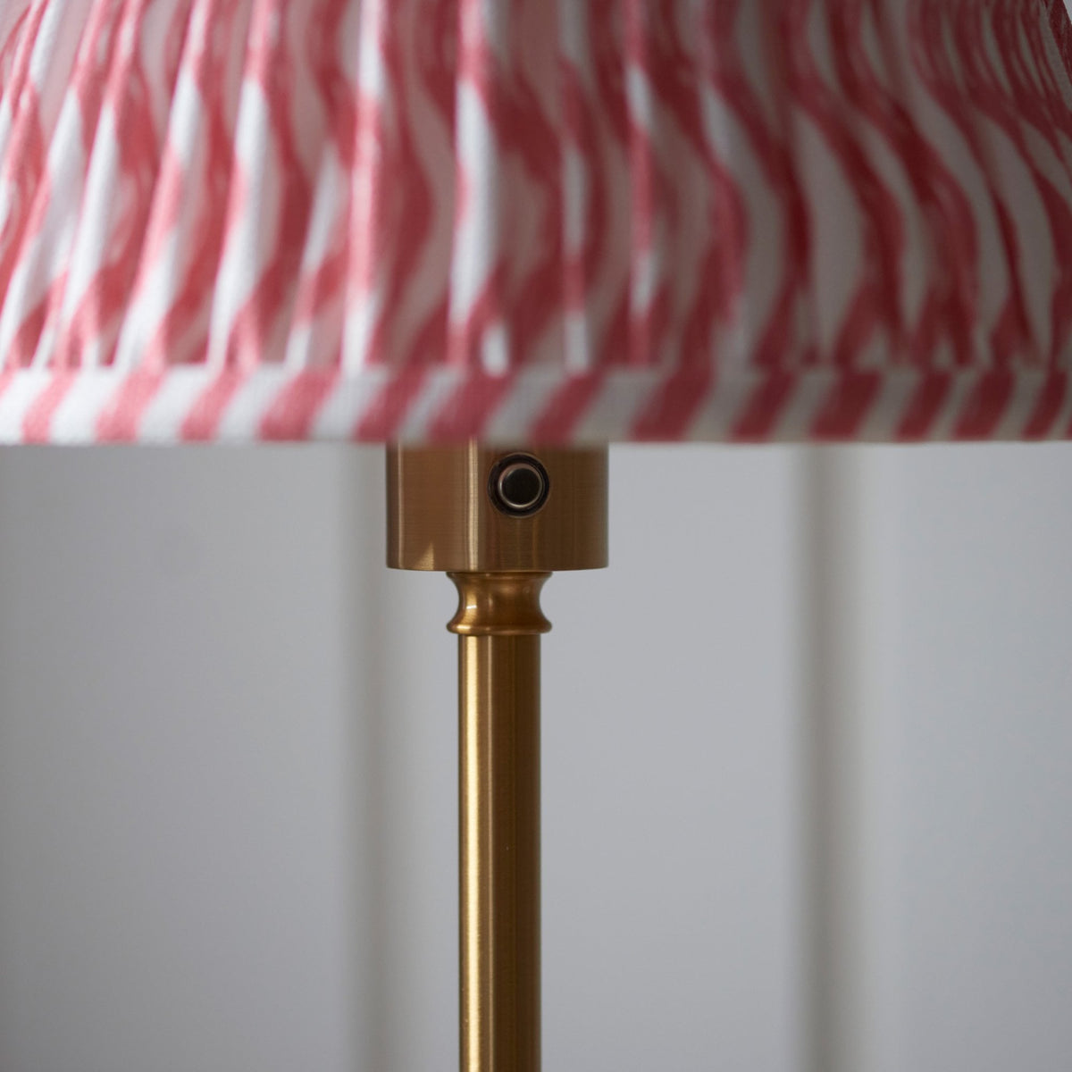 Burley Rechargeable Floor Lamp in Brushed Aged Brass with Ripple 25cm Coral Pink Shade