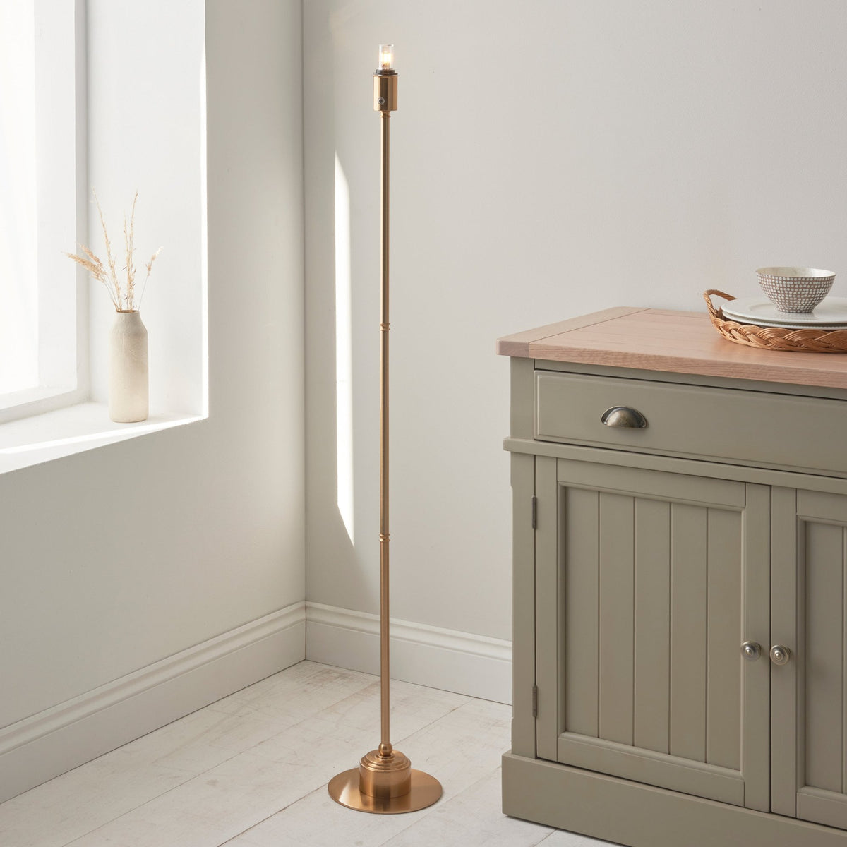 Burley Rechargeable Floor Lamp in Brushed Aged Brass with Ripple 25cm Coral Pink Shade