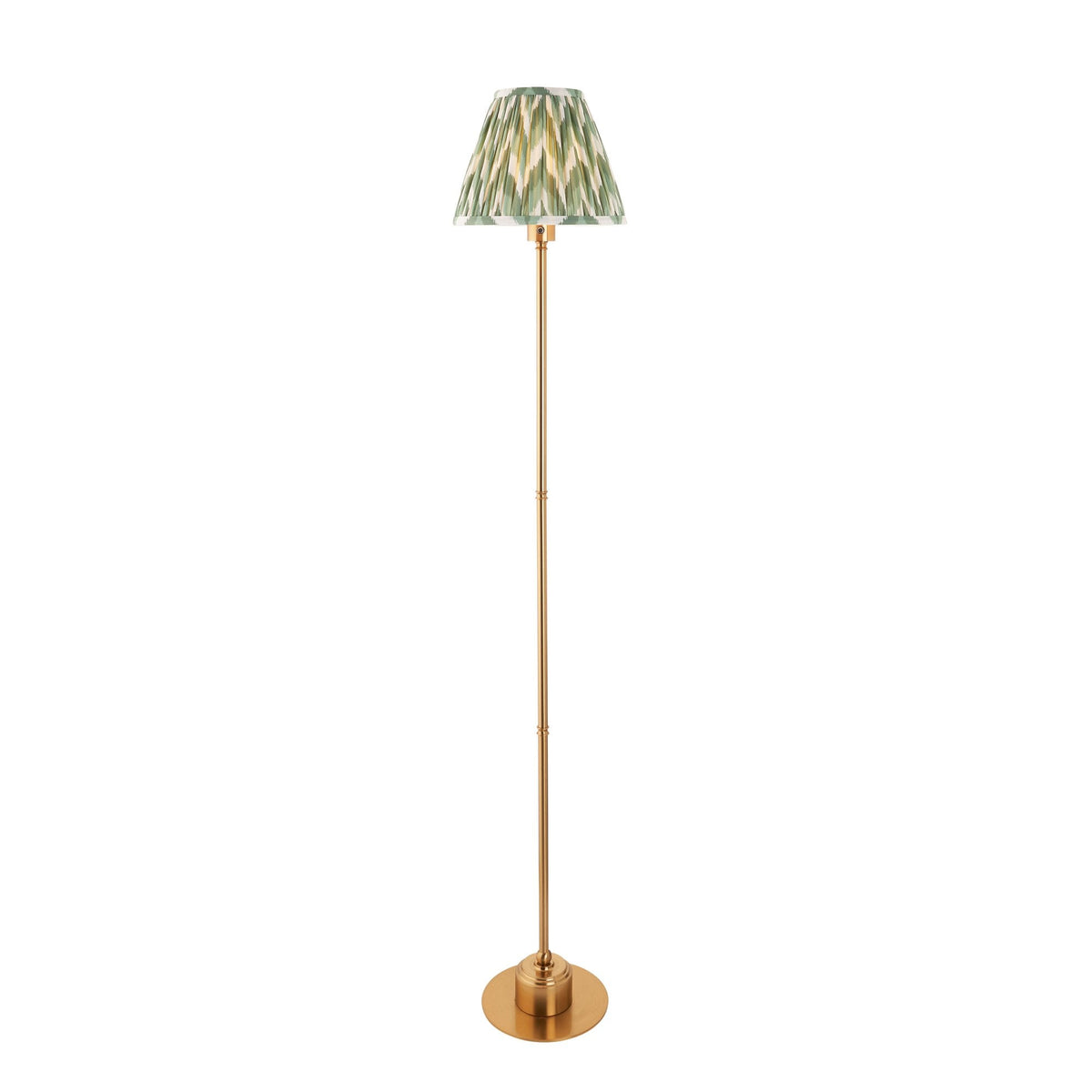 Burley Rechargeable Floor Lamp in Brushed Aged Brass with Zigzag 25cm Cotswold Green Shade