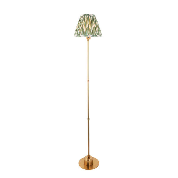 Burley Rechargeable Floor Lamp in Brushed Aged Brass with Zigzag 25cm Cotswold Green Shade
