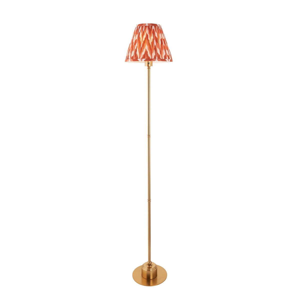 Burley Rechargeable Floor Lamp in Brushed Aged Brass with Zigzag 25cm Apricot Orange Shade