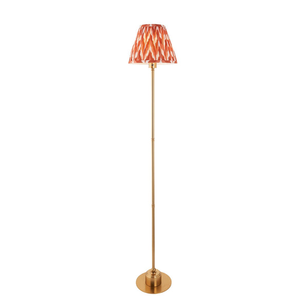 Burley Rechargeable Floor Lamp in Brushed Aged Brass with Zigzag 25cm Apricot Orange Shade